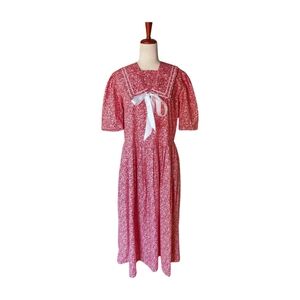 Vintage 90s Laura Ashley Red Floral Drop Waist Sailor Dress Size 10